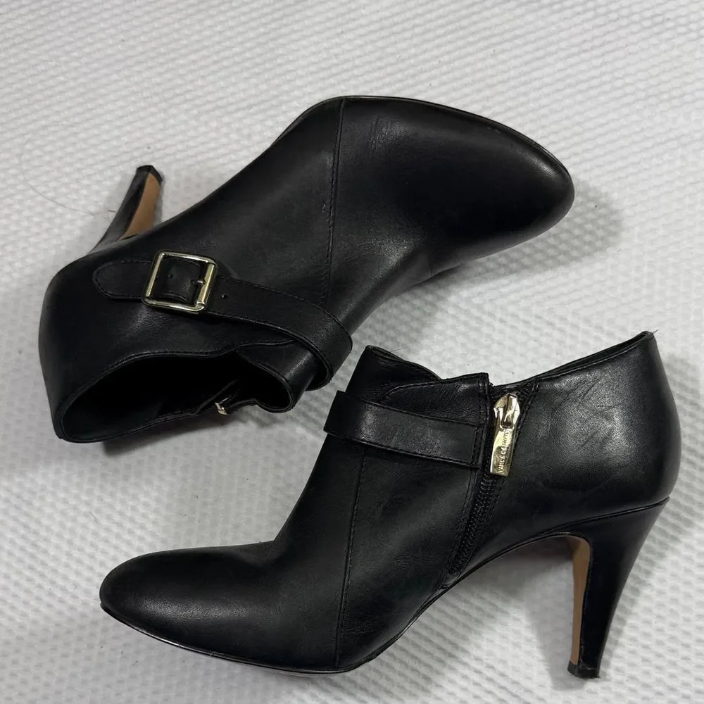 Vince Camuto Black Ankle Heel Booties with Gold Buckle Size 7